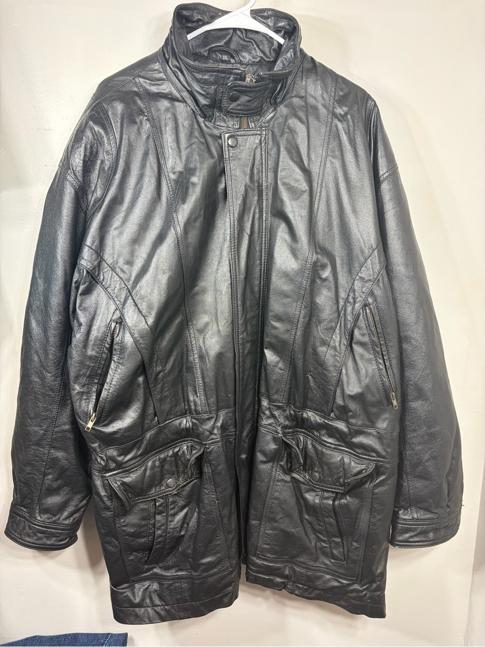 Hind Leather Men’s 2XL Black Leather Car Coat Quilted Lined Jacket